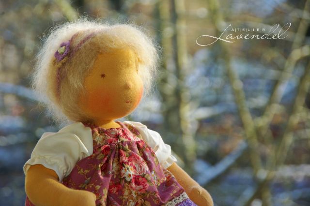 Ann is a 14 inches tall Classic Waldorf style handmade waldorf baby doll, lovingly handmade by Atelier Lavendel using organic high quality fibres available