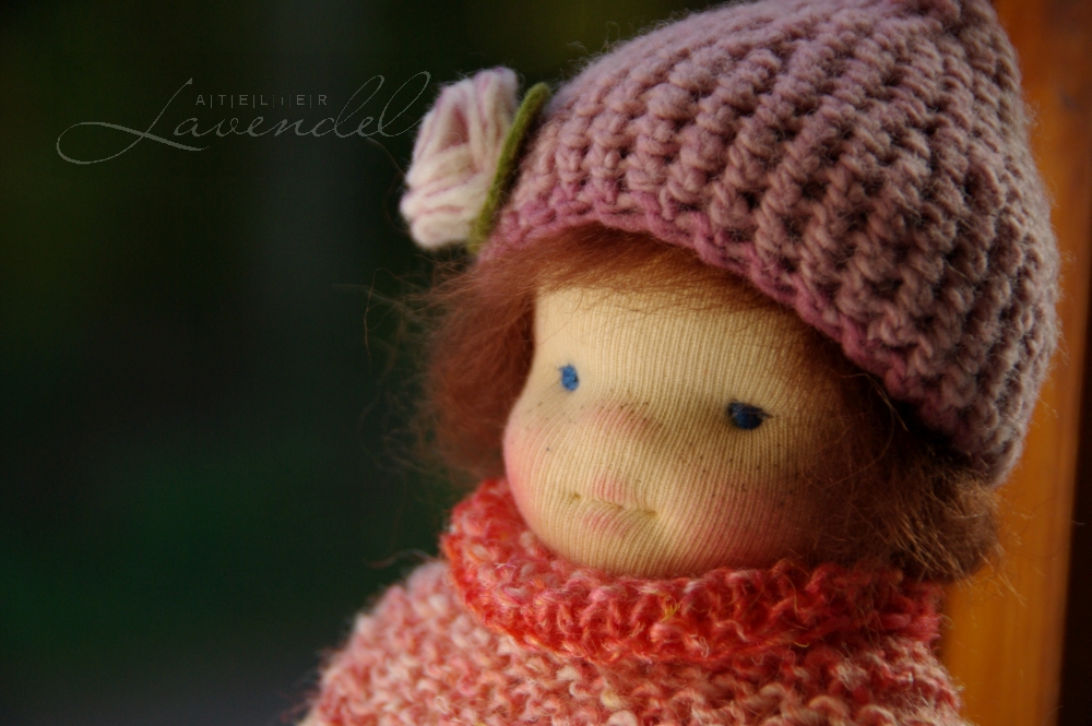 Waldorf doll needle-felted face ready to ship. Made in Germany. Handmade with all natural high quality materials organic dolls by Atelier Lavendel.