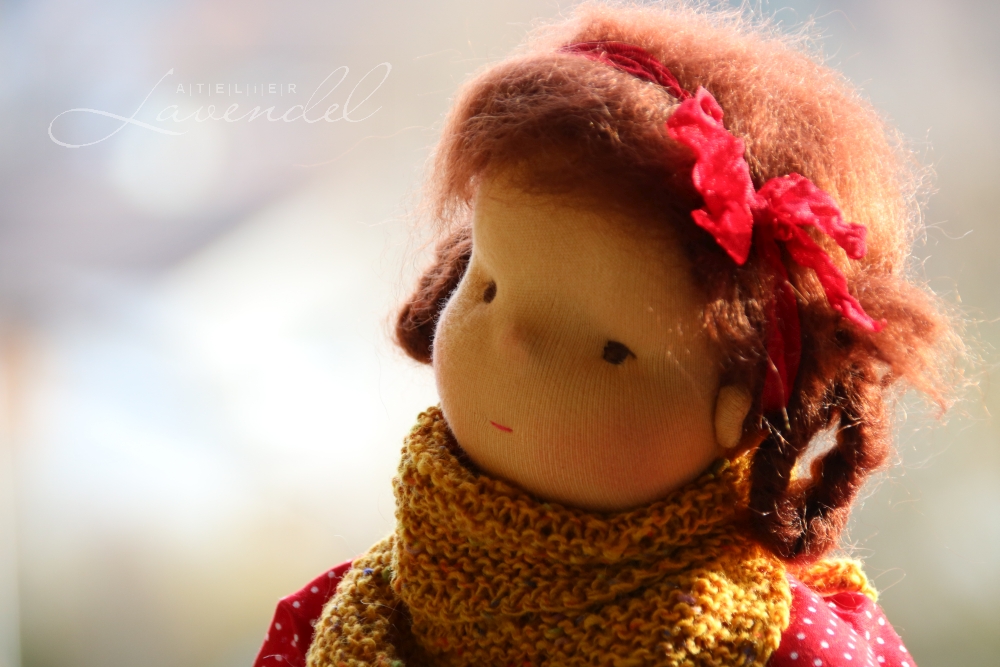 Handmade Waldorf play doll by Atelier Lavendel. Lovingly hand made with all natural organic materials. Handmade in Germany 