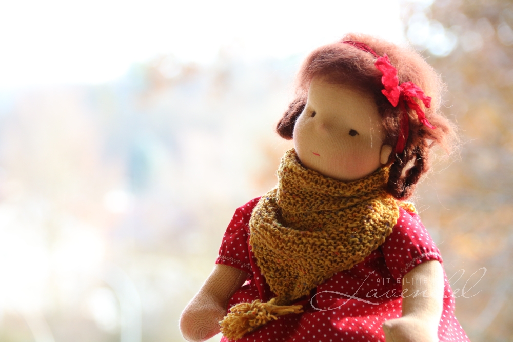 Handmade Waldorf play doll by Atelier Lavendel. Lovingly hand made with all natural organic materials. Handmade in Germany 