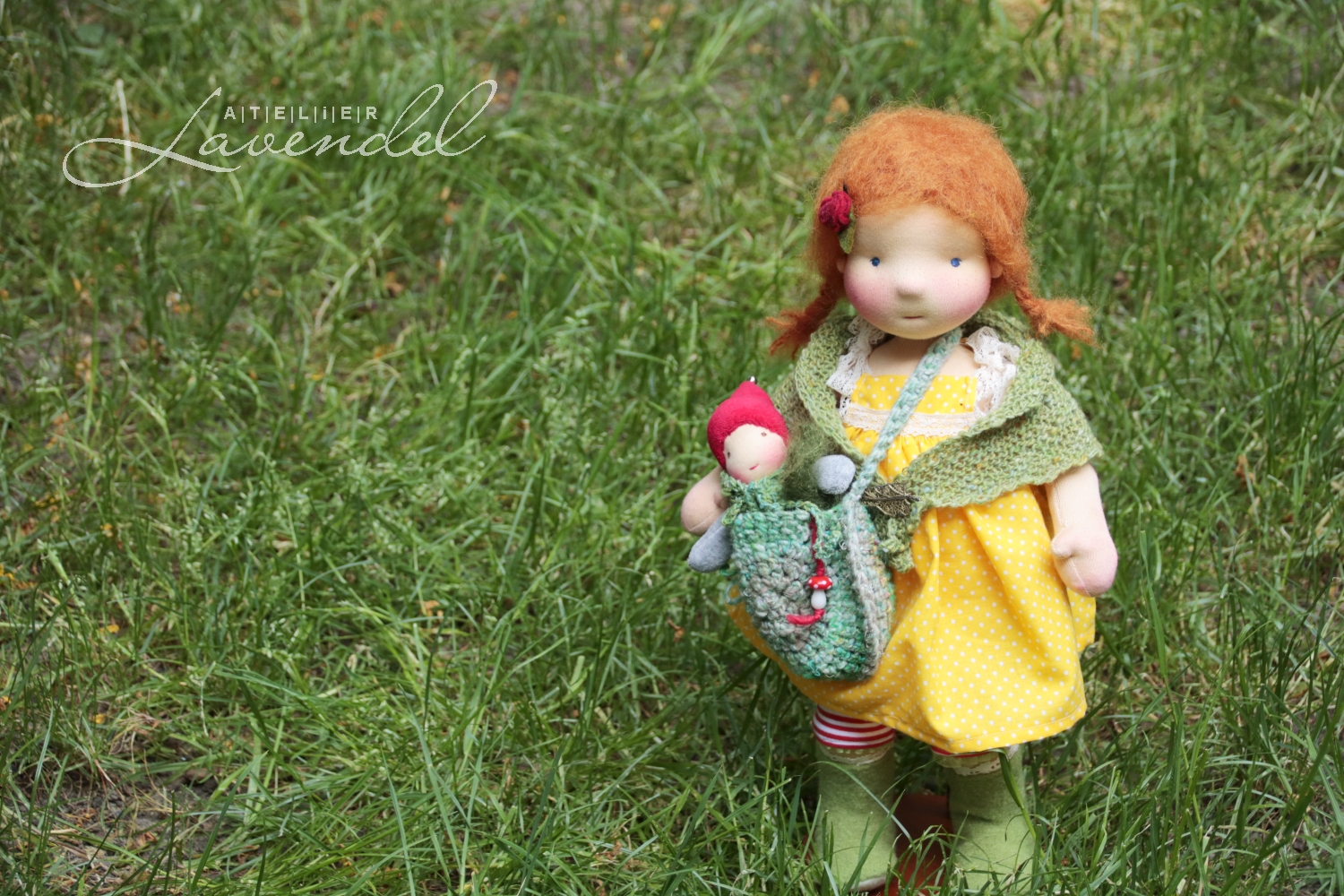 waldorf natural fibers doll handmade by Atelier Lavendel. All natural best quality organic materials. Handmade in Germany.